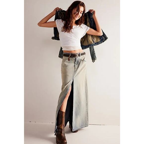 New FREE PEOPLE We The Free Come As You Are Denim Maxi Skirt $118 SIZE 4 Neptune - Picture 5 of 6